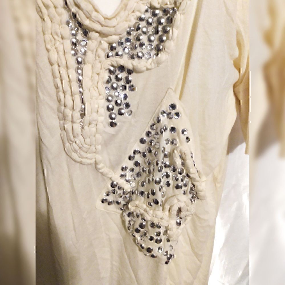 Marlene Birger Studded Rhinestone Short Sleeve Shirt S - Picture 2 of 8